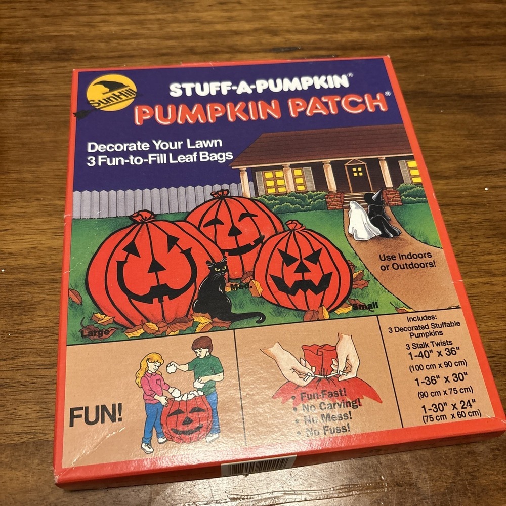 VTG 1989 NOS Stuff A Pumpkin Leaf Bags Pumpkin Patch Halloween Sun Hill Lawn